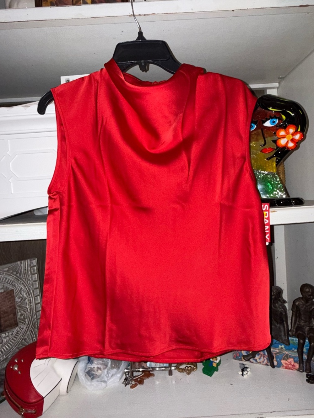 Spanx Small S red sleeveless silky smooth top draped cowl neckline - Picture 5 of 8